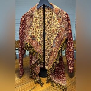 Jayli Red and Yellow Paisley Fringe Cardigan